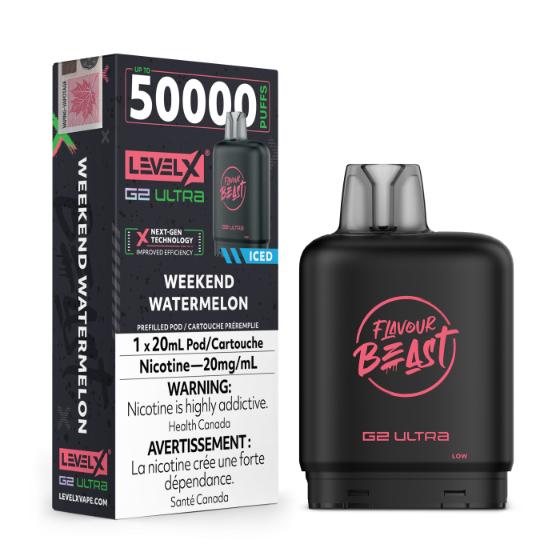 Flavour Beast Level X G2 Ultra 50K Puffs Pods - Weekend Watermelon Iced