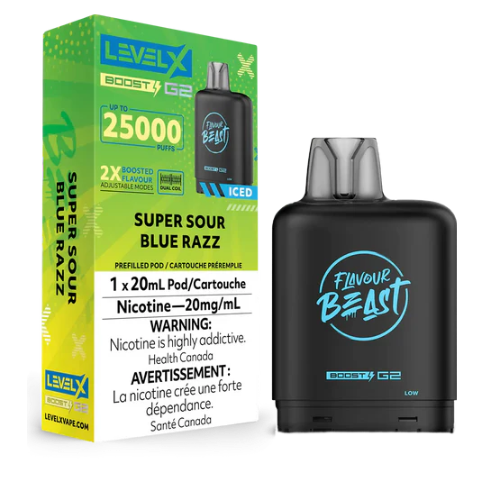 Flavour Beast Level X Boost G2 25000 25K Pods - Super Sour Blue Razz