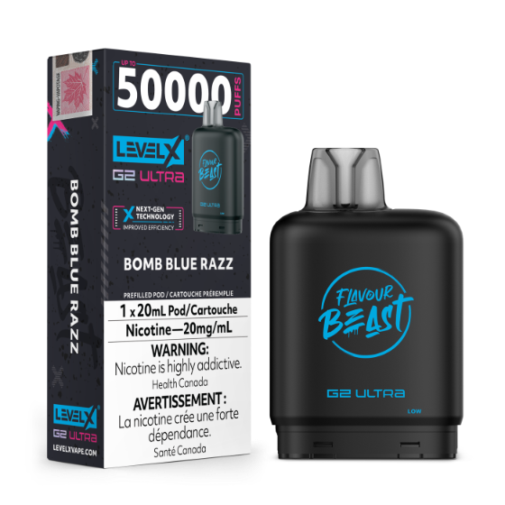 Flavour Beast Level X G2 Ultra 50K Puffs Pods - Bomb Bomb Blue Razz