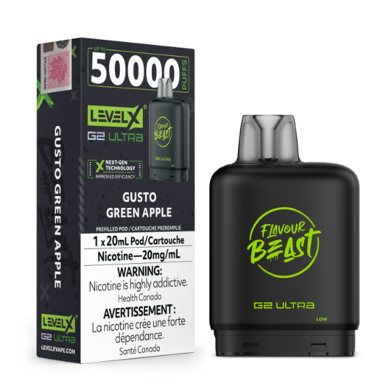 Flavour Beast Level X G2 Ultra 50K Puffs Pods - Gusto Green Apple