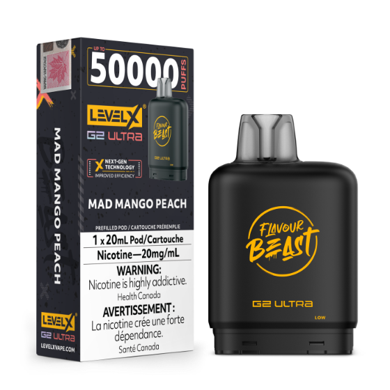 Flavour Beast Level X G2 Ultra 50K Puffs Pods - Mad Mango Peach