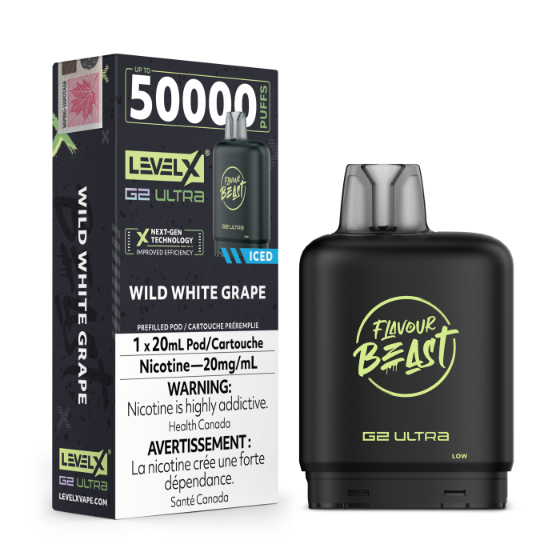 Flavour Beast Level X G2 Ultra 50K Puffs Pods - Wild White Grape Iced