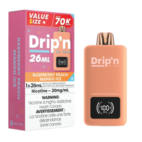 Drip'n 26mL Value Size 70K Puffs - Raspberry Peach Mango Ice