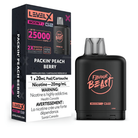 Flavour Beast Level X Boost G2 25000 25K Pods - Packin Peach Berry
